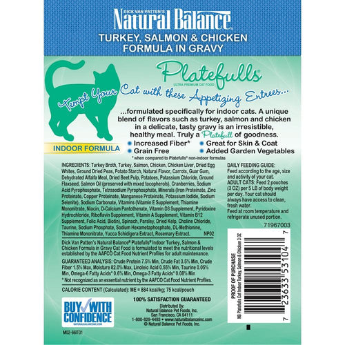 Natural Balance Platefulls Indoor Grain Free Turkey Salmon and Chicken in Gravy Pouch Wet Cat Food