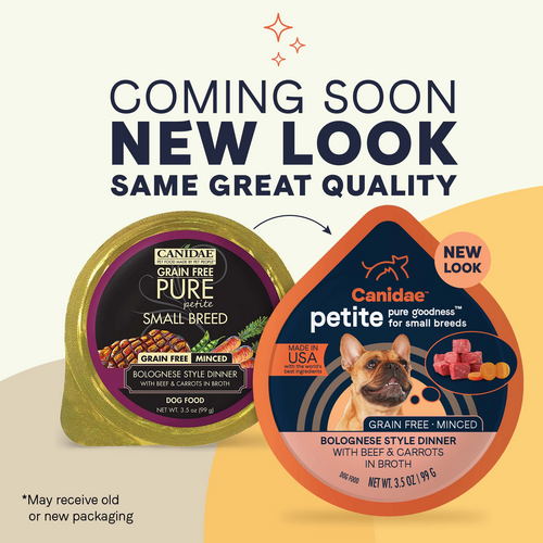 Canidae Grain Free PURE Petite Small Breed Bolognese Style Dinner Minced with Beef and Carrots in Broth Wet Dog Food (3.5-oz, single cup)