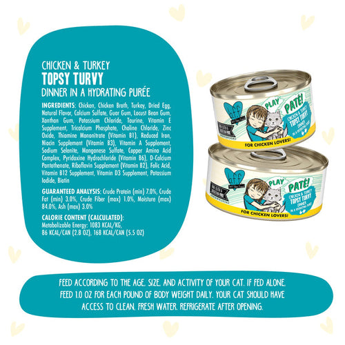 Weruva BFF PLAY Paté Chicken & Turkey Topsy Turvy Dinner in a Hydrating Purée Cat Food (5.5 Oz Can)