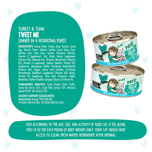 Weruva B.F.F. PLAY PATÉ! Turkey & Tuna Tweet Me! Cat Food (5.5 oz - 12pk)