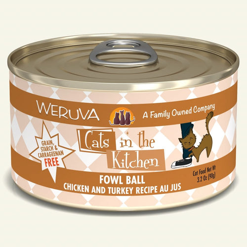 Weruva Cats in the Kitchen Fowl Ball Chicken and Turkey Recipe Au Jus Canned Cat Food (6-oz, single can)