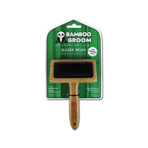 Bamboo Groom Slicker Brush with Stainless Steel Pins