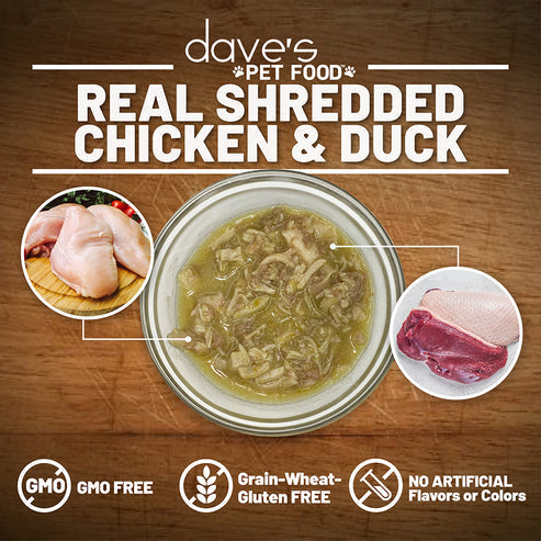 Dave's Pet Food Shredded Chicken & Duck Dinner in Gravy