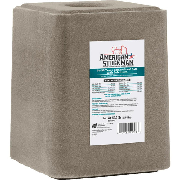 American Stockman 50 Lb. Trace Mineralized Salt With Selenium 90 Salt Block