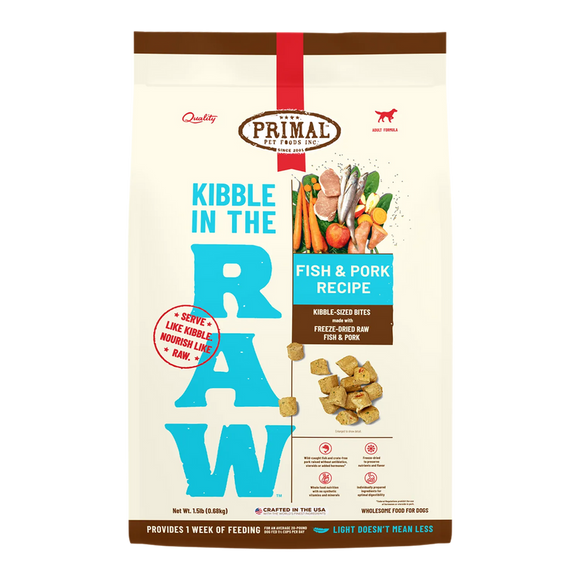 Primal Pet Foods Kibble in the Raw Fish & Pork Recipe for Dogs (1.5 LB)