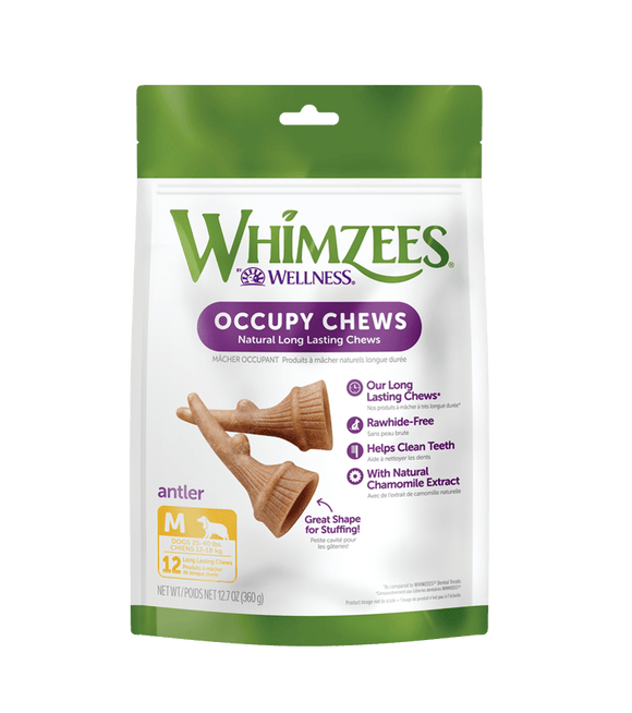 Whimzees Antler Natural Long Lasting Occupy Dog Chews (Medium)