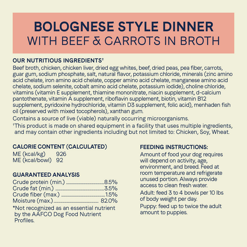 Canidae Grain Free PURE Petite Small Breed Bolognese Style Dinner Minced with Beef and Carrots in Broth Wet Dog Food (3.5-oz, single cup)