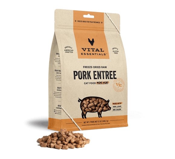 Vital Essentials Freeze-Dried Raw Pork Entree Mini Nibs Cat Food (12 Oz)