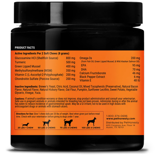 Pet Honesty Hip + Joint Health Max Strength Bacon Flavor for Dogs