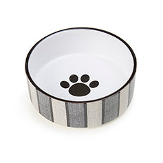 PetRageous 5 Pinstripe Gray Black Stoneware Bowl