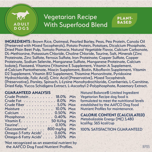 Natural Balance Limited Ingredient  Vegetarian Recipe Dry Dog Food