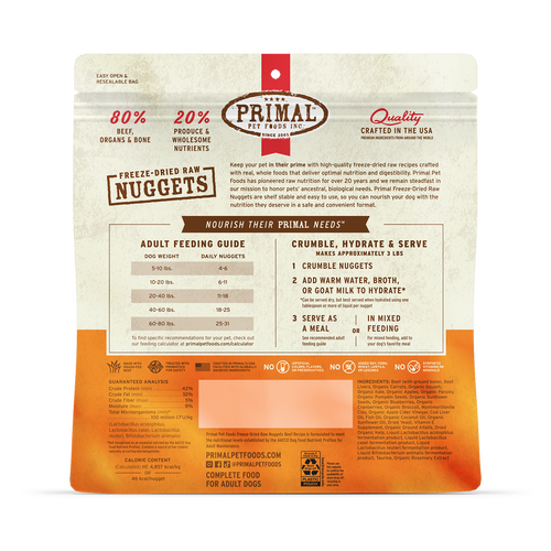 Primal Freeze-Dried Raw Nuggets Dog Food Beef Recipe